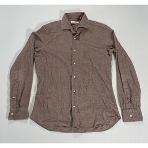 Luca Faloni Brushed Cotton Slim Button Up Shirt Men 40/15¾ Made In Italy Brown
